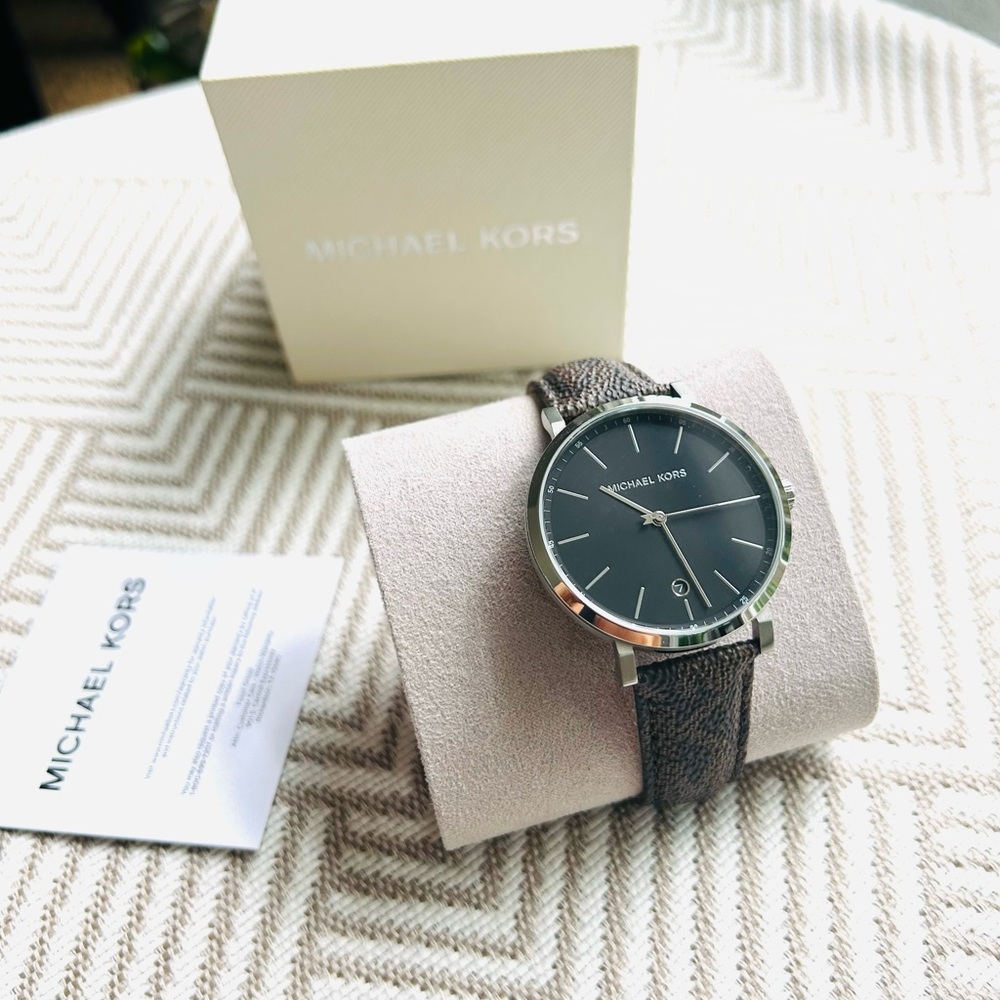 Michael Kors (MK8813) Irving Signature Brown Leather Band Stainless Steel Watch